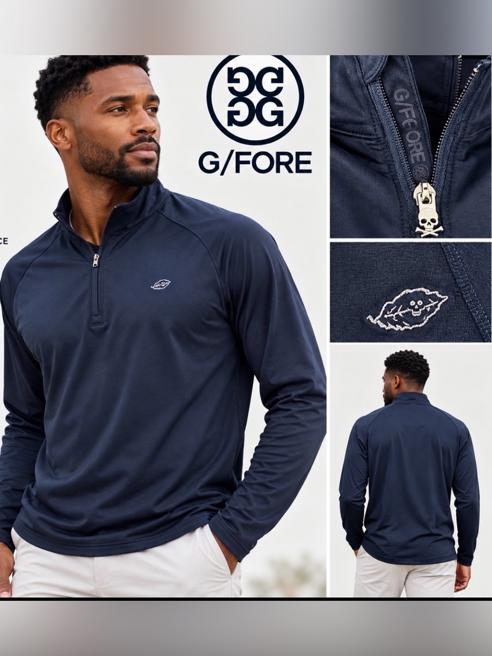 G/FORE Golf Quarter Zip Pullover Men’s Large Navy Skull Performance